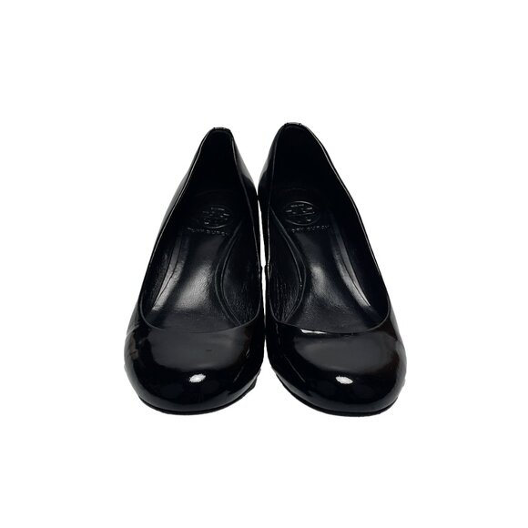 TORY BURCH Annelise Balletcore Preppy Black Patent Leather Wedge Heels - Picture 3 of 12